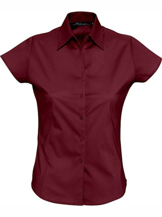Excess Kurzärmelig Damen Hemd Medium Burgundy Monochrom
