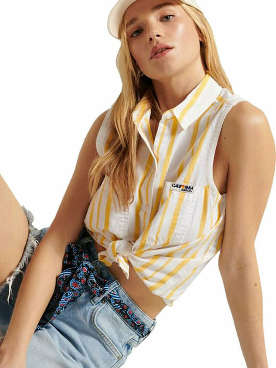 Superdry Women's Striped Sleeveless Shirt Yellow