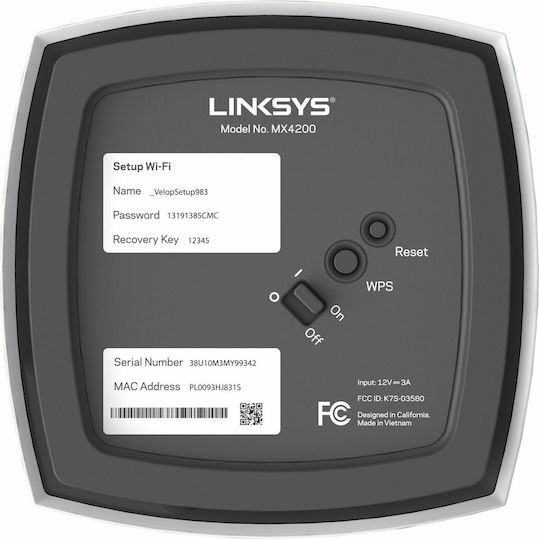 LinkSys Velop AX4200 WiFi Mesh Network Access Point Wi‑Fi 5 Tri Band (2.4 & 5 & 5GHz) σε Διπλό Kit