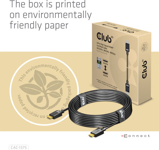 Club3D HDMI 2.1 Ultra High Speed 48Gbps 4K 120Hz HDR VRR Cable HDMI Male - HDMI Male 5m Black
