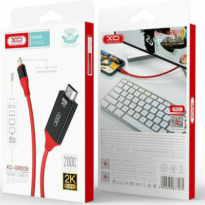 XO GB-006 HDMI 1.4 Cable HDMI male - Lightning male 2m Red