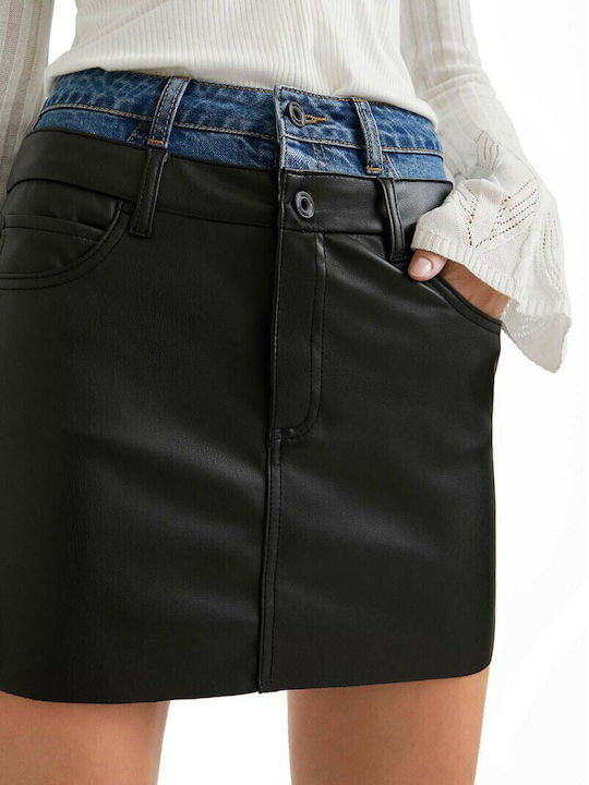 Marie Curie Leder Mini Rock Schwarz