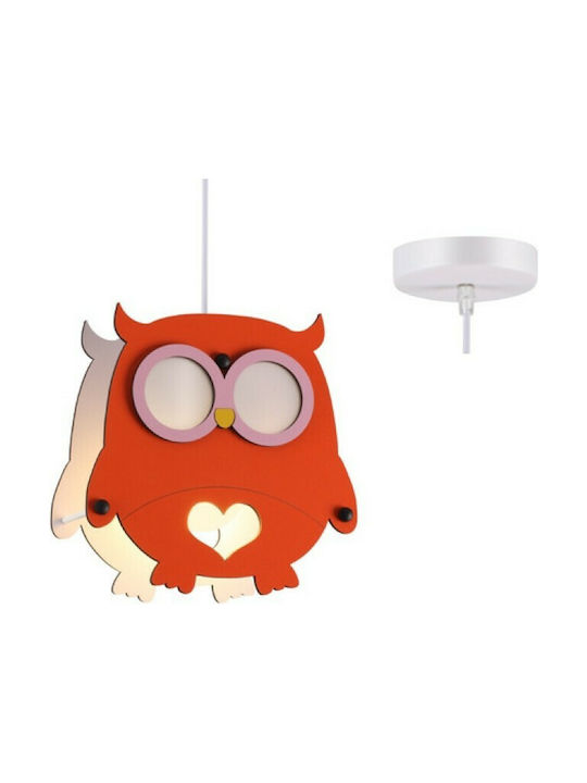 Aca Kids Wooden Single Ceiling Light E27 Owl Orange 40W