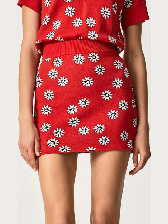 Priscilla Denim High-waisted Mini Skirt Floral Royal Red
