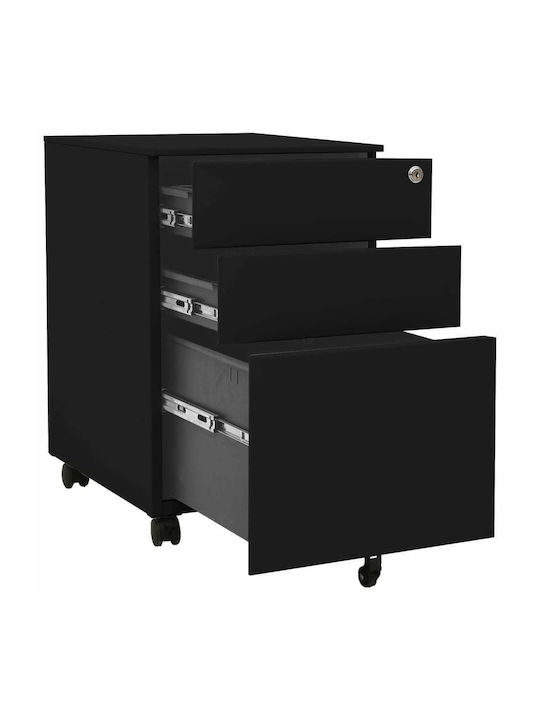 Kabinett Büro mit Rollen & Schloss Black Velvet-Black Metal 39x45x60cm