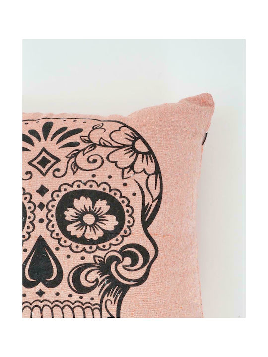 Pennie Decorative Pillow Case The Skull from 100% Cotton Coral 40x40cm.