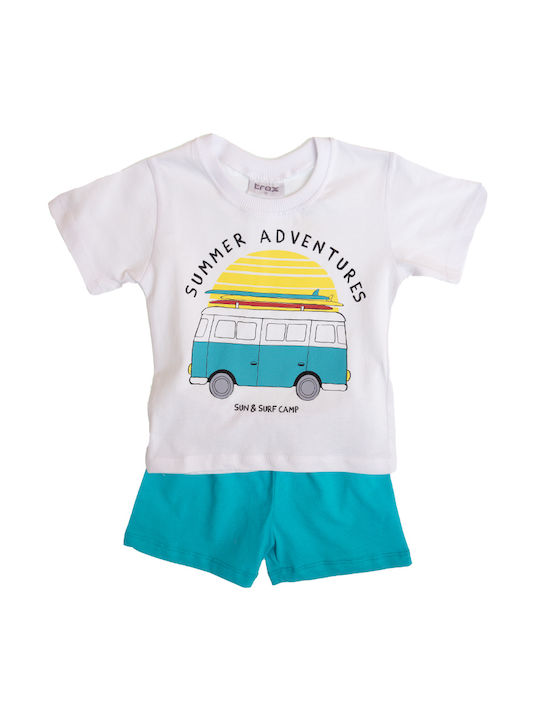 Trax Set Top & Bottom Kids Summer Pyjamas White