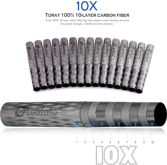 Leofoto Video Tripod LS-324CEX+BV-10 from Carbon Fiber and Load Capacity 10kg up to 153cm