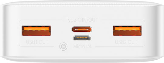 Baseus Bipow Power Bank 20000mAh 15W mit 2 USB-A Anschlüssen und USB-C Anschluss Weiß