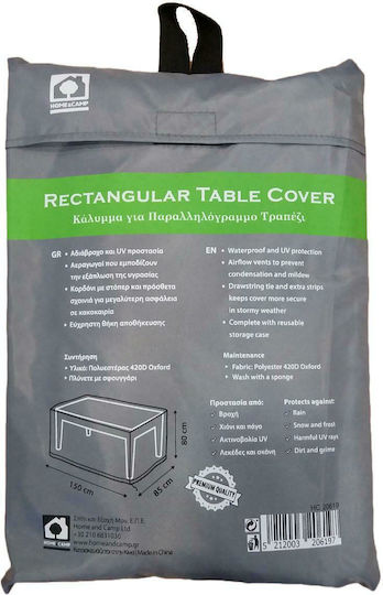 Home & Camp Waterproof Dining Table Cover Gray 150x80x85cm HC20619