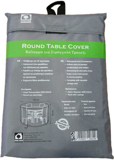 Home & Camp Waterproof Protective Dining Table Cover 150x150x85cm in Grey Colour