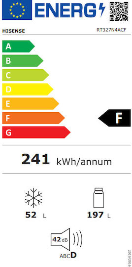 Hisense Ψυγείο Δίπορτο 249lt NoFrost Υ167.6xΠ56.7xΒ55εκ. Inox RT327N4ACF