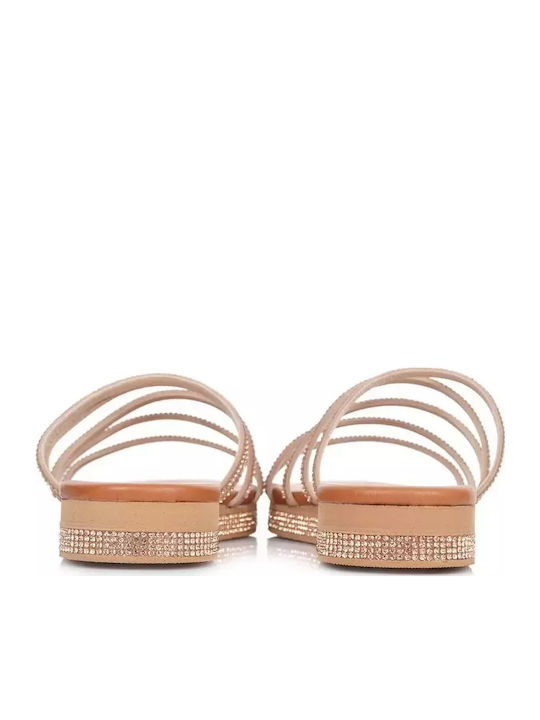 Leather Women's Flat Sandals Flatforms in Gold Color
