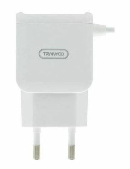 Tranyoo Tranyoo Handyladegerät mit Eingebautem Kabel mit 2 USB-A und USB-C Ausgangsanschlüsse Weiß (V20)