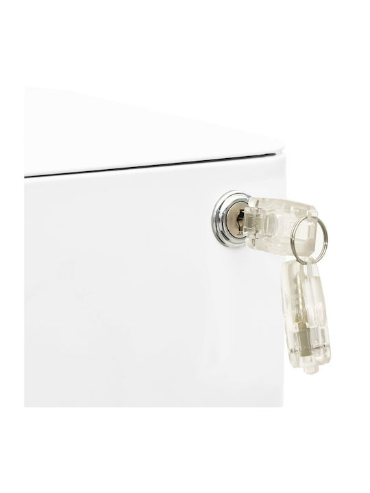 Office Storage Metal Drawer with Wheels, Lock & 3 Drawers White L30xW45xH59cm