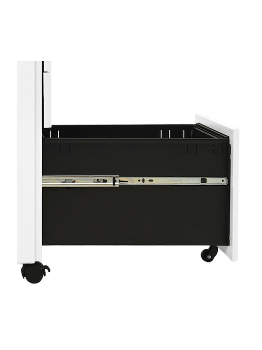 Office Storage Metal Drawer with Wheels, Lock & 3 Drawers White L30xW45xH59cm