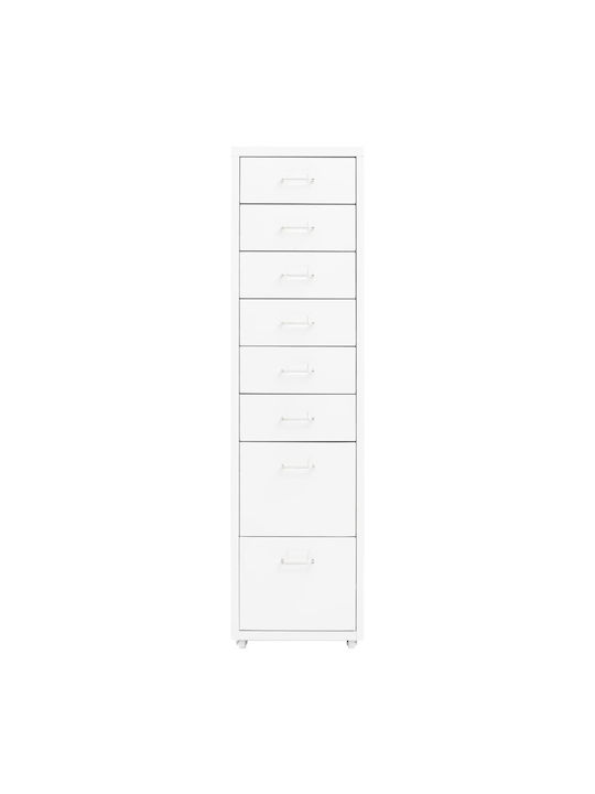 Office Storage Metal Drawer with Wheels & 8 Drawers White L28xW41xH109cm