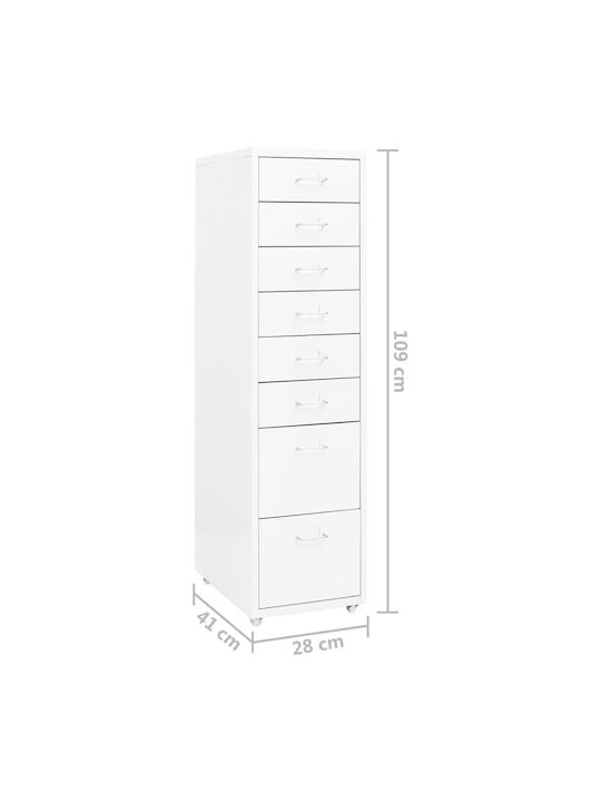 Office Storage Metal Drawer with Wheels & 8 Drawers White L28xW41xH109cm
