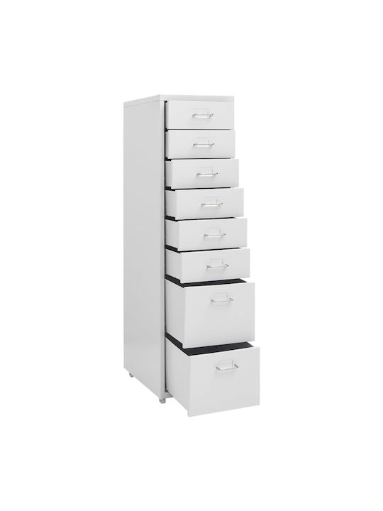 Office Storage Metal Drawer with Wheels & 8 Drawers Grey L28xW41xH109cm