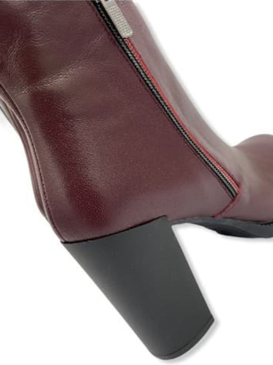 Leder Stiefeletten Damen Burgundisch