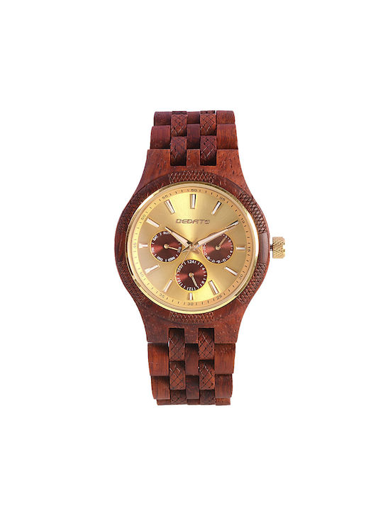 Bewell Bedate Mars Watch Battery with Wooden Bracelet Red/Gold