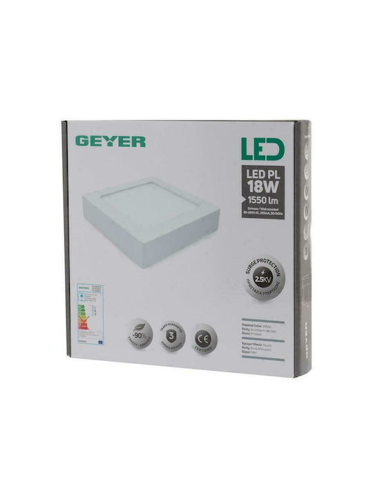 Geyer Platz Vertieft LED Panel 18W mit Kaltweiß Licht 6500K