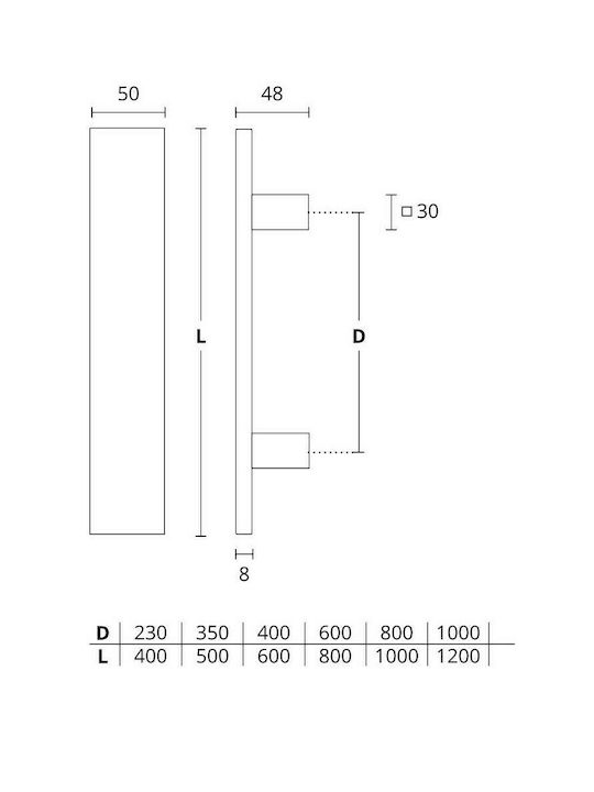 Front door handle Convex 919 stainless steel Single Overall length 600mm