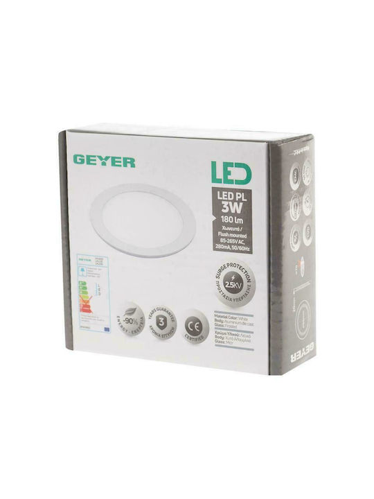 Geyer Round Plastic Recessed Spot with Integrated LED and Warm White Light 3W White 8.5x8.5cm. 1pcs