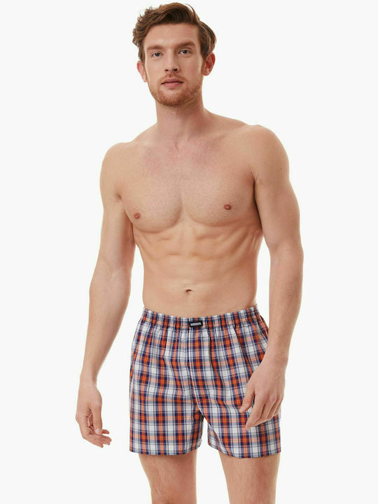 90-23074 Men's Boxers Blue / Orange Checkered 2Pack 90-23074-006
