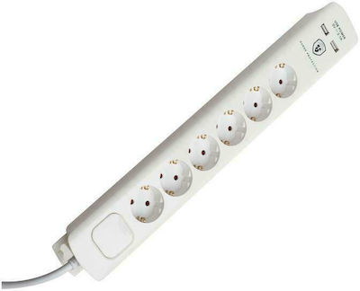 Geyer 6-Outlet Power Strip with USB and Surge Protection 1.4m White