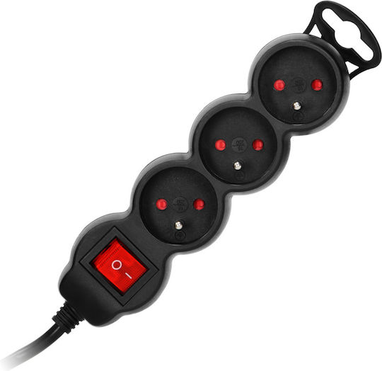 Orno OR-AE-13146(GS)/B/1.5M Power Strip with Surge Protection 3 Positions with Switch and Cable 1.5m