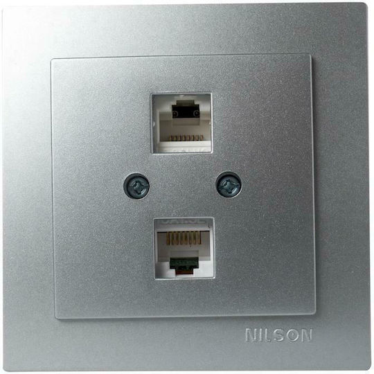 Geyer Nilson Doppelter Netzsteckdose RJ45 mit Rahmen Typ Cat5 in Silber Farbe 24131046