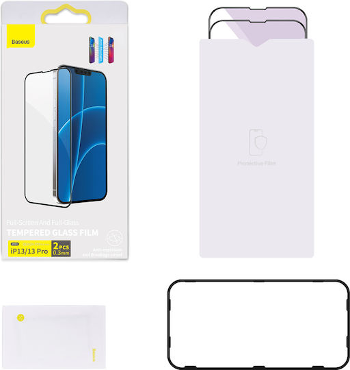 Baseus 0.3mm Full Face Tempered Glass 2 Pieces Black for iPhone 17e / 16e / 14 / 13 / 13 Pro