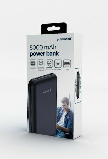 Gembird PB05-01 Power Bank 5000mAh με 2 Θύρες USB-A Μαύρο