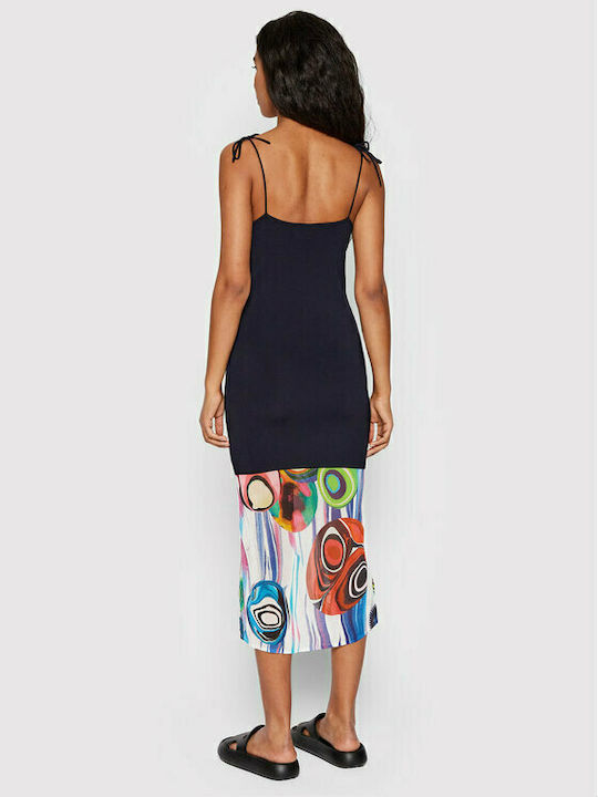 Desigual Bubble Midi All Day Φόρεμα με Τιράντα Navy Μπλε