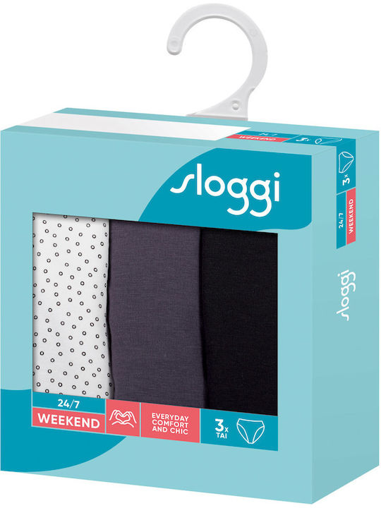 24/7 Weekend Tai Βαμβακερά Γυναικεία Slip 3Pack με Δαντέλα White/Black/Grey