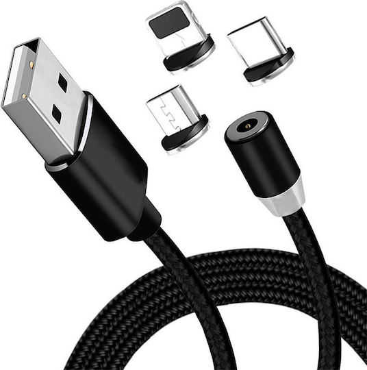 Geflochten / Magnetisch USB zu Blitzschlag / Typ-C,TC-TC / Micro-USB Kabel Schwarz 1m