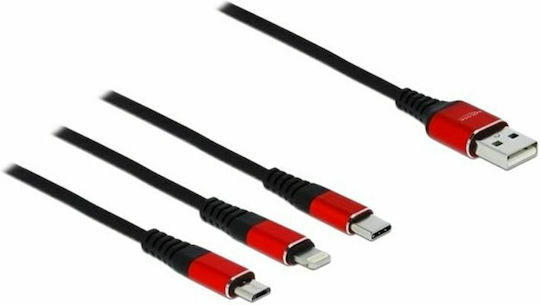 DeLock Редовен USB към Мълния / Type-C / микро USB Кабел 3Спецификация Черно 0.3м (85891)