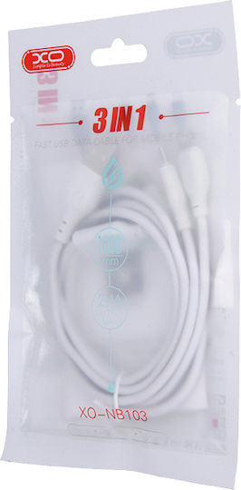 XO NB103 3in1 Regular USB to Lightning / Type-C / micro USB 1m 2.1A Cable White (80-0307-010)