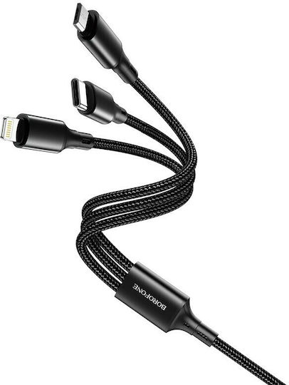 Borofone Braided USB to Lightning / Type-C / micro USB Cable Μαύρο 1m (BX50 Fresco)