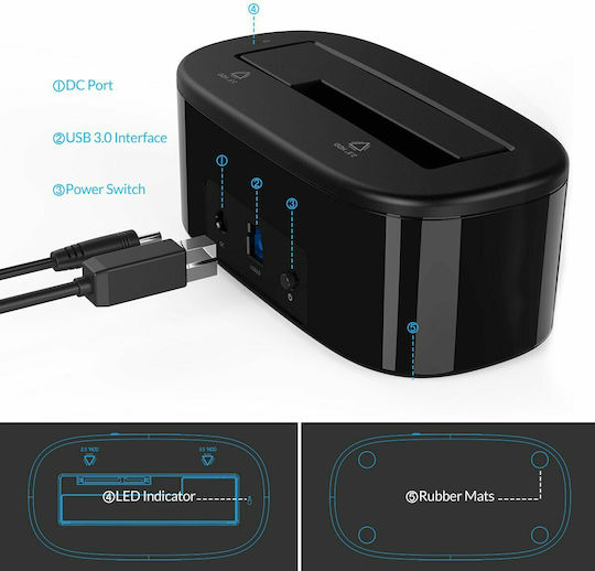 Orico 6218US3-BK Hard Drive Docking Station SATA 2.5" / 3.5" with Connection USB 3.0 (6218US3-BK)