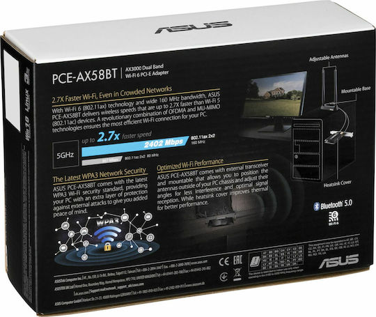 Asus PCE-AX58BT Ασύρματη Κάρτα Δικτύου Wi‑Fi 6 (3000Mbps) PCI-e