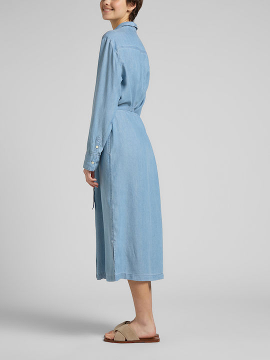 Lee Essential Midi Shirt Dress Dress Denim Light Blue