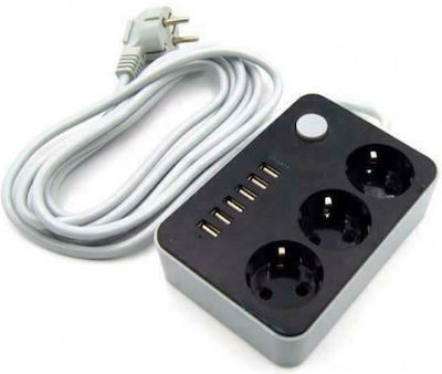 3-Outlet Power Strip with USB Black