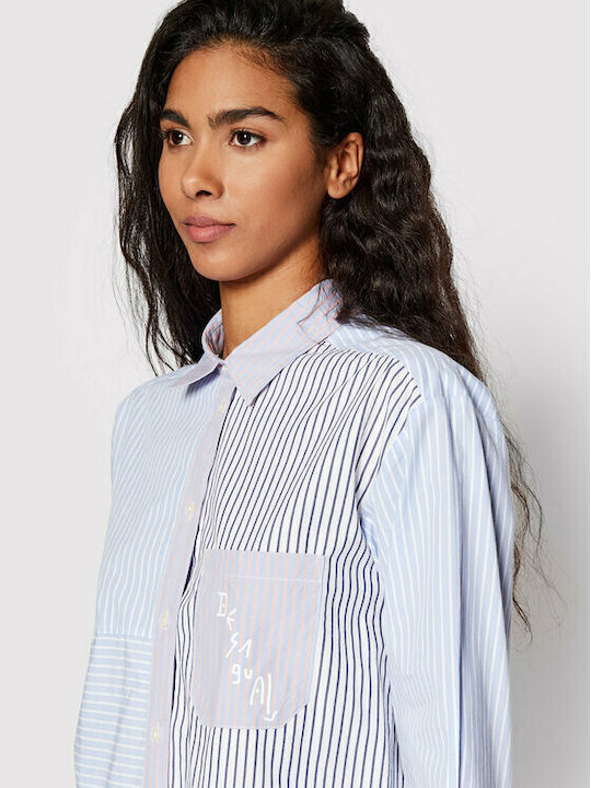 Women's Striped Long Sleeve Shirt Light Blue