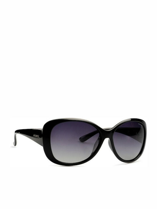 Polaroid Damen Sonnenbrille mit Schwarz Kunststoff Gestell und Schwarz Verlaufsfarbe Polarisiert Linse P8317 KIH/IX