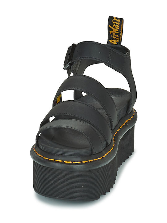 Blaire Quad Black Hydro Leather Women's Flat Sandals in Black Color