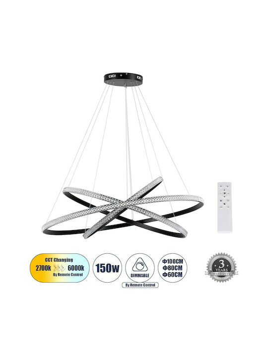 GloboStar Diamond Trio Lustră Negru LED cu Bianco reglabil Lumină 106x106cm.