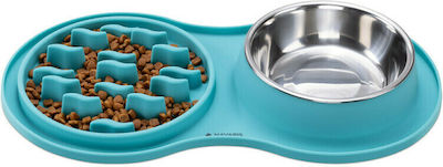 Navaris Stainless Bowls Food & Water for Dog Light Blue Slow Feeding