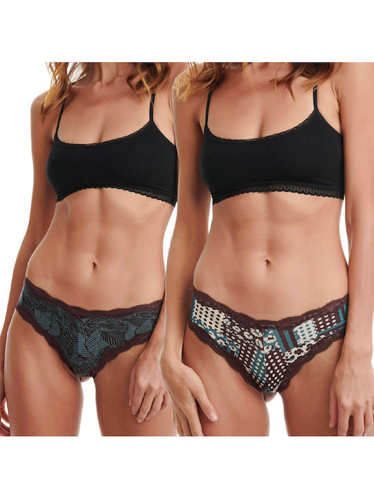 Bamboo Damen Brasilien 2Pack mit Spitze Green/Beige